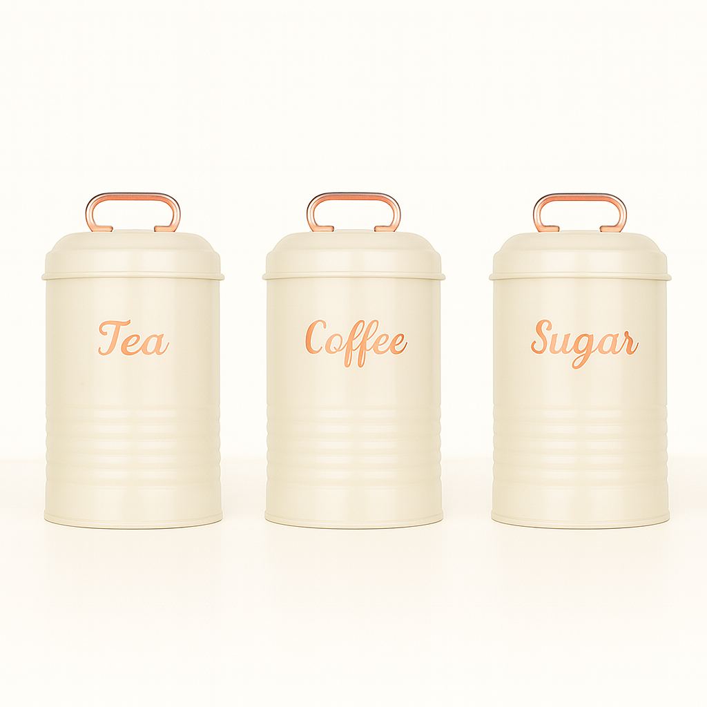 3 PCS Metal Jar Set Off White