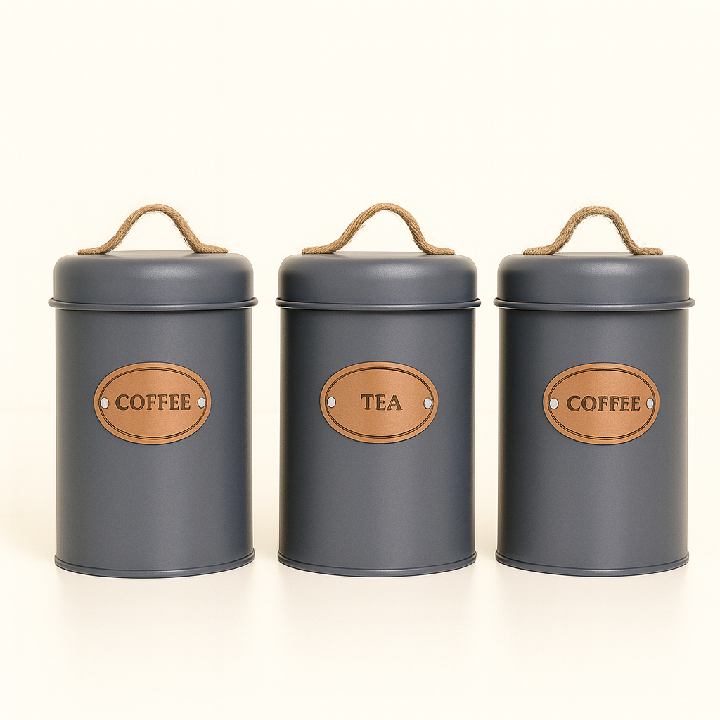 Luxury Tea, Coffee, & Sugar Jars Grey