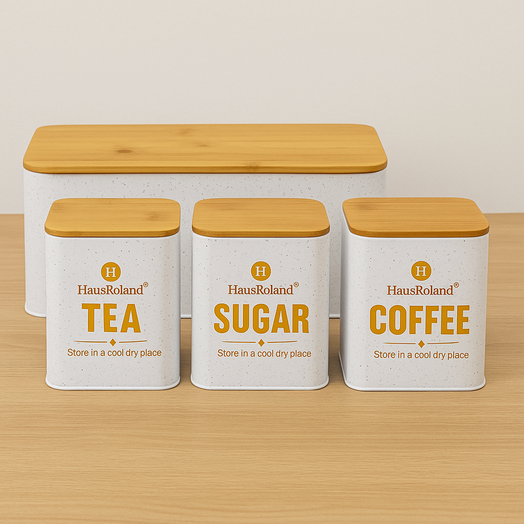 HausRoland Luxury Bread Box With 3 PCS Jar Set- White