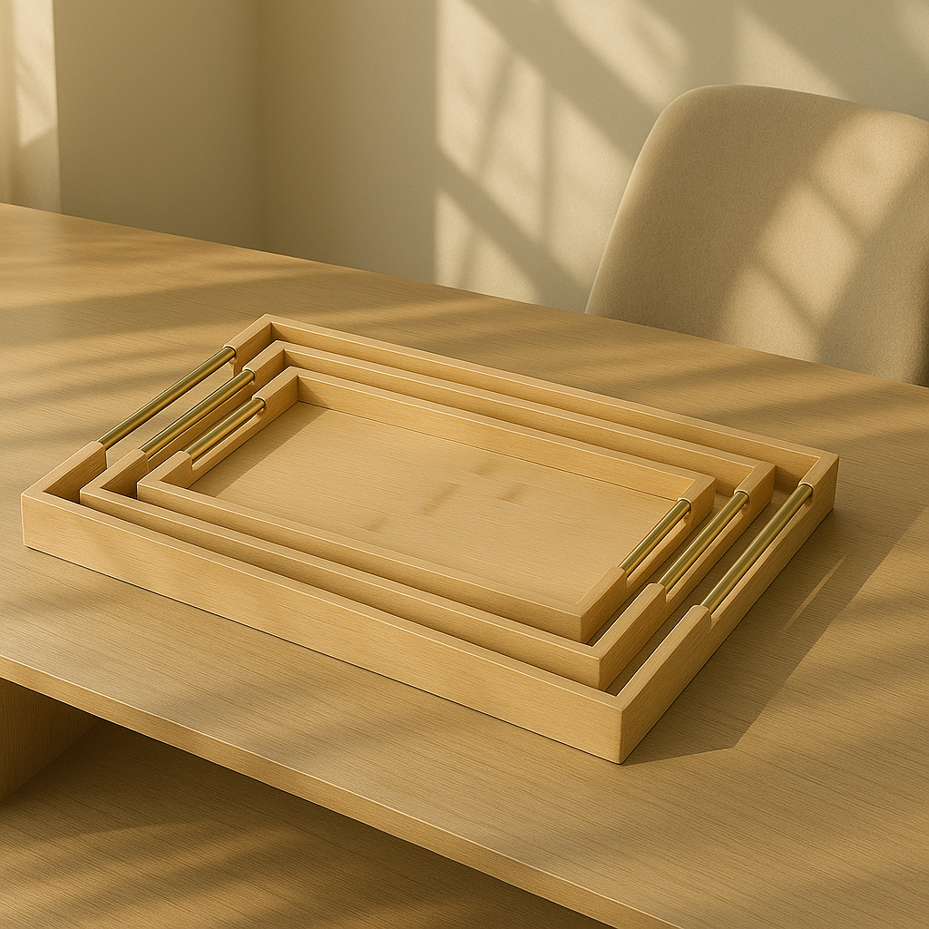 3 Pcs Modern Table Serving Tray Set (Golden Handle)