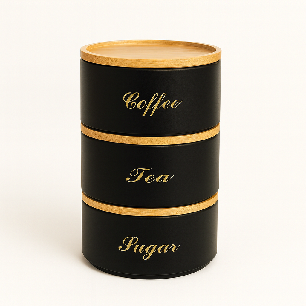 3 PCS Stacking Metal Canister Set - Black
