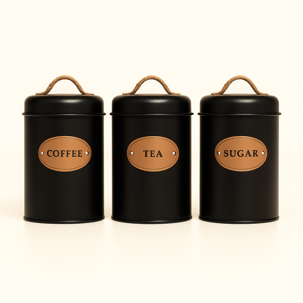 Luxury Tea, Coffee, & Sugar Jars Black