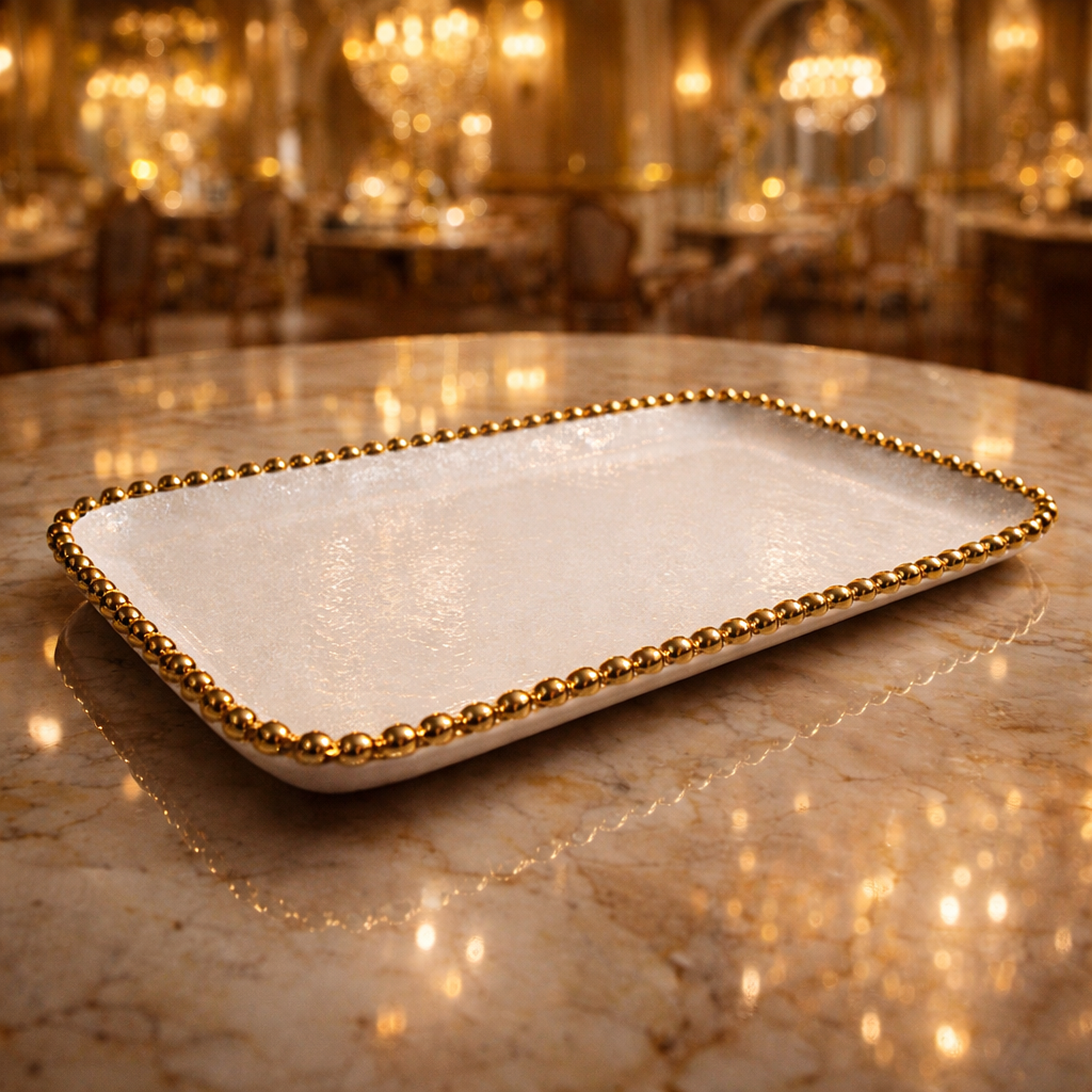 Luxury 10" Ceramic Serving Plate with Gold Beaded Edge