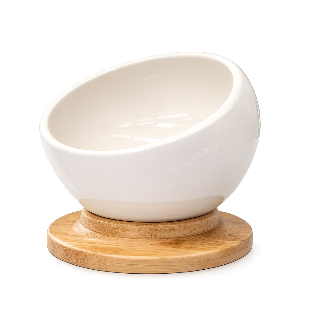 Luxury Ceramic Serving Bowl with Wooden Base
