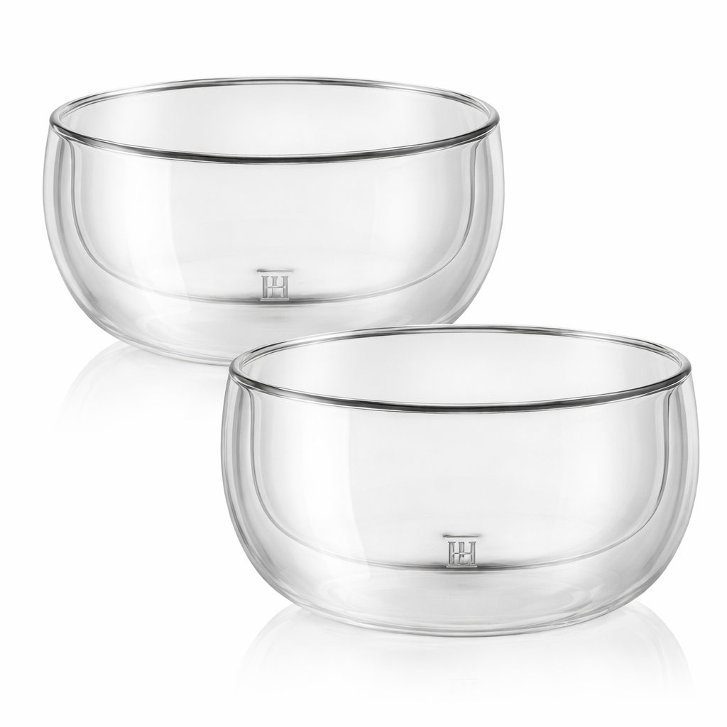 Luxury Double Wall Glass Bowl 650ml 2 PCS