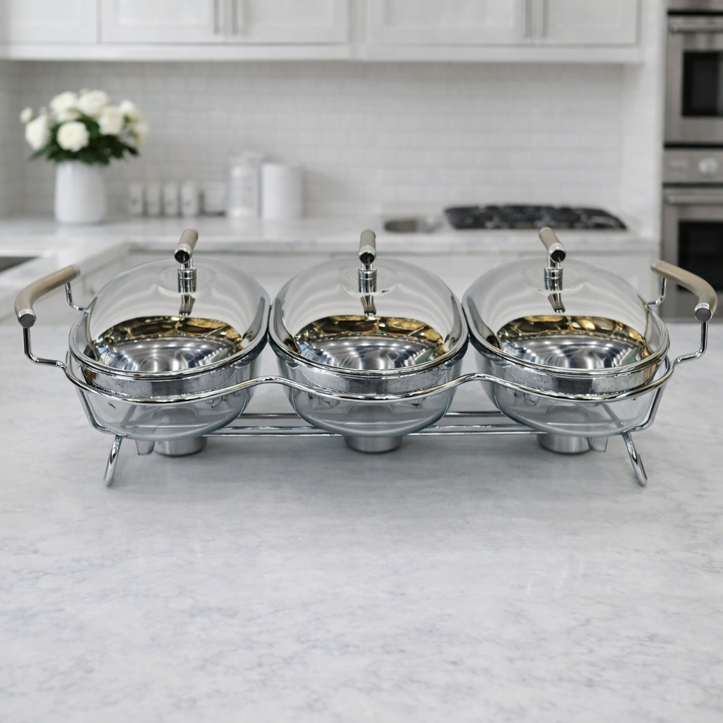 Premium 3 in 1 Round Stainless Steel Chafing Dish 1.5 LTR Each