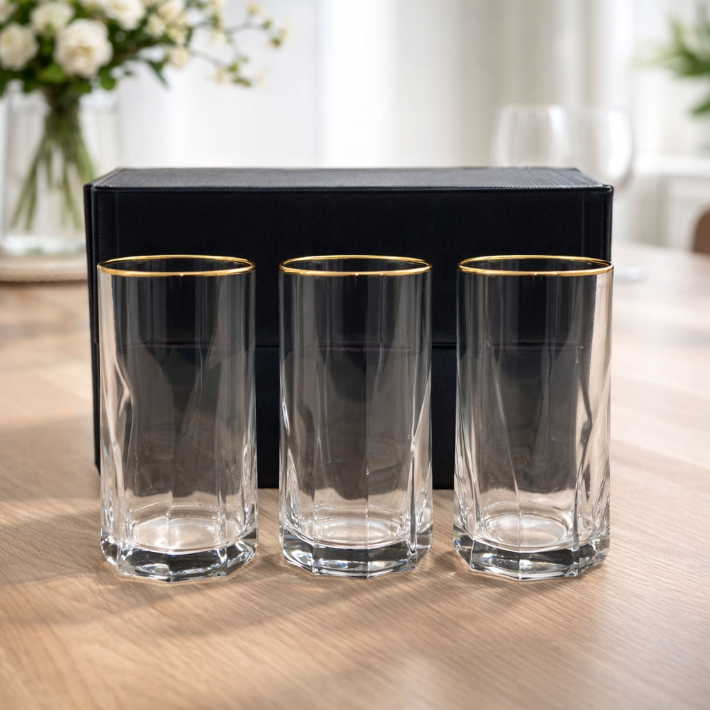 6 Pcs Gold Rim Tall Glass Set