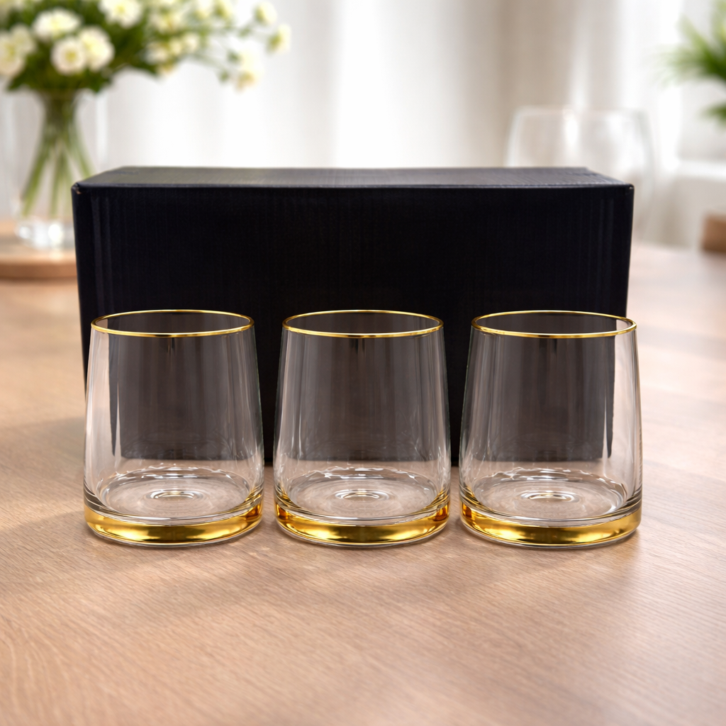 6 Pcs Premium Gold Rim & Gold Base Short Glass Set