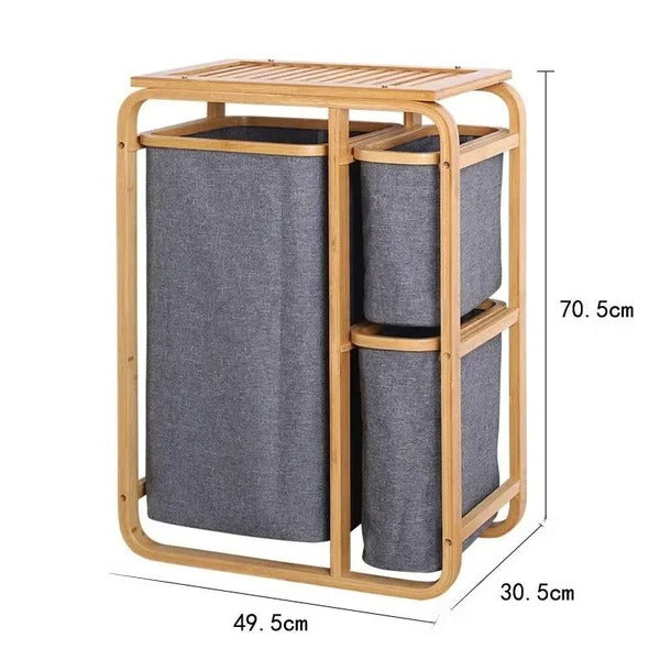 3 Grid Bamboo Premium Laundry Basket - Grey