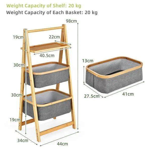 2 Tier Laundry Hamper With Shelf-Natural