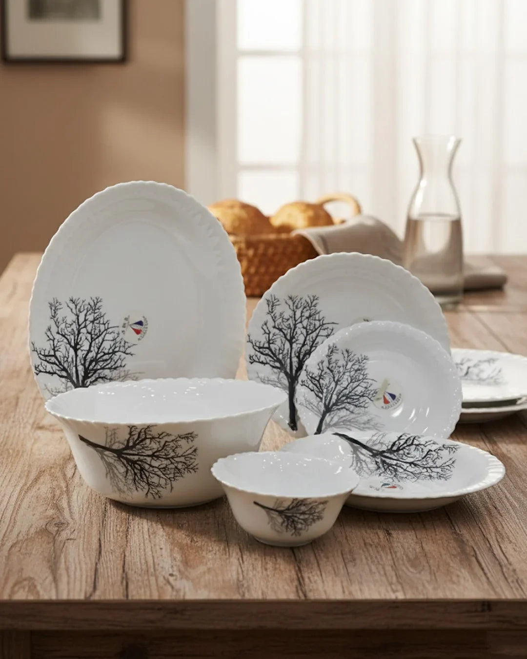 26-Piece Premium Opal Dinner Set – Midnight Tree Design