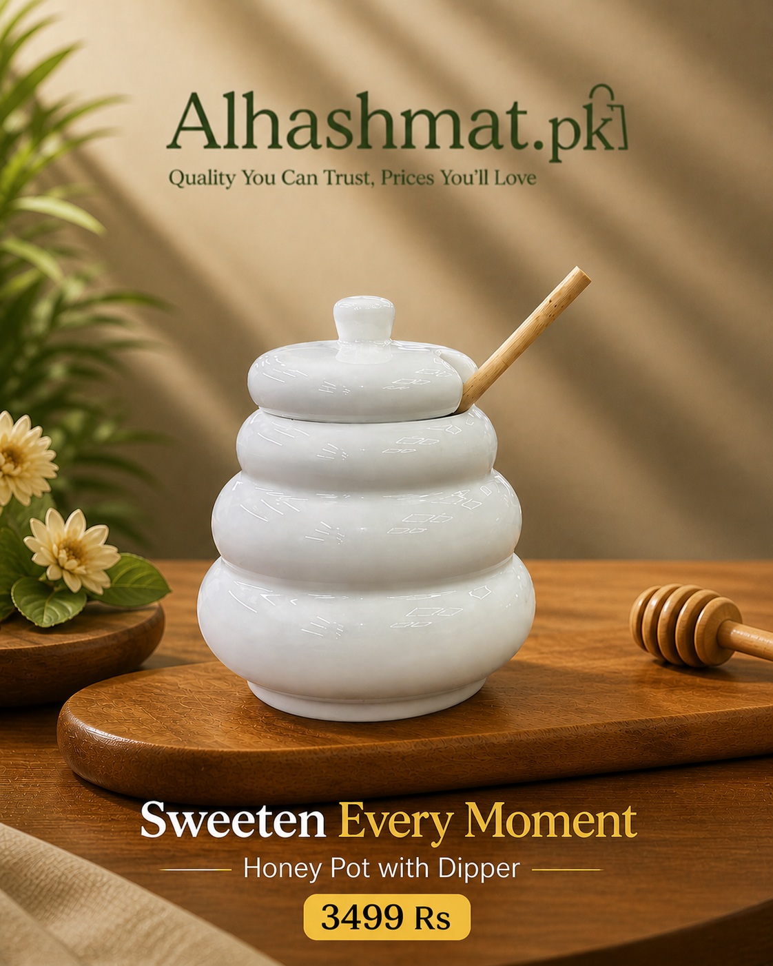 Elegant Honey Pot Jar with Wooden Dipper – Sweeten Every Moment