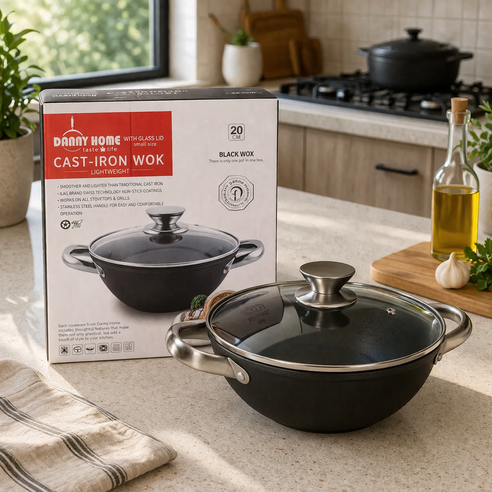Danny Home Cast-Iron Non-Stick Wok 37.5cm