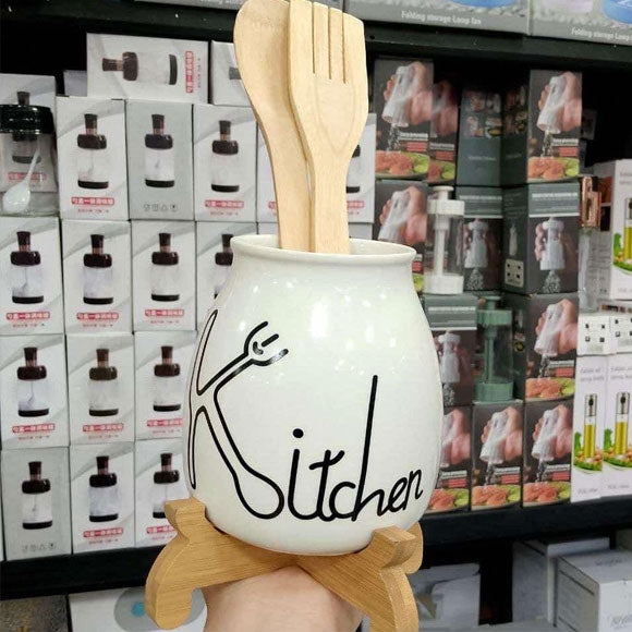 ELEGANT PORCELAIN SPOON REST – WITH NATURAL BAMBOO STAND