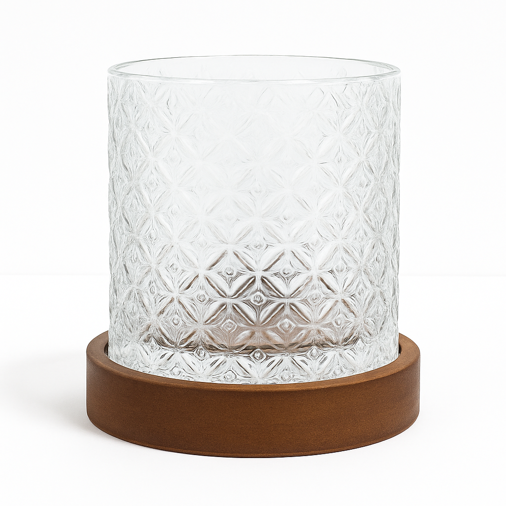 Spinning Glass With Wood Coasters