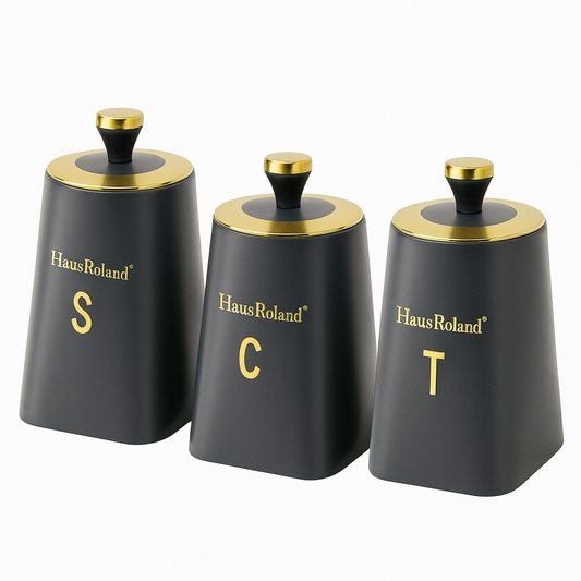 HausRoland Luxry Coffe, Tea & Sugar Jar Set - Grey