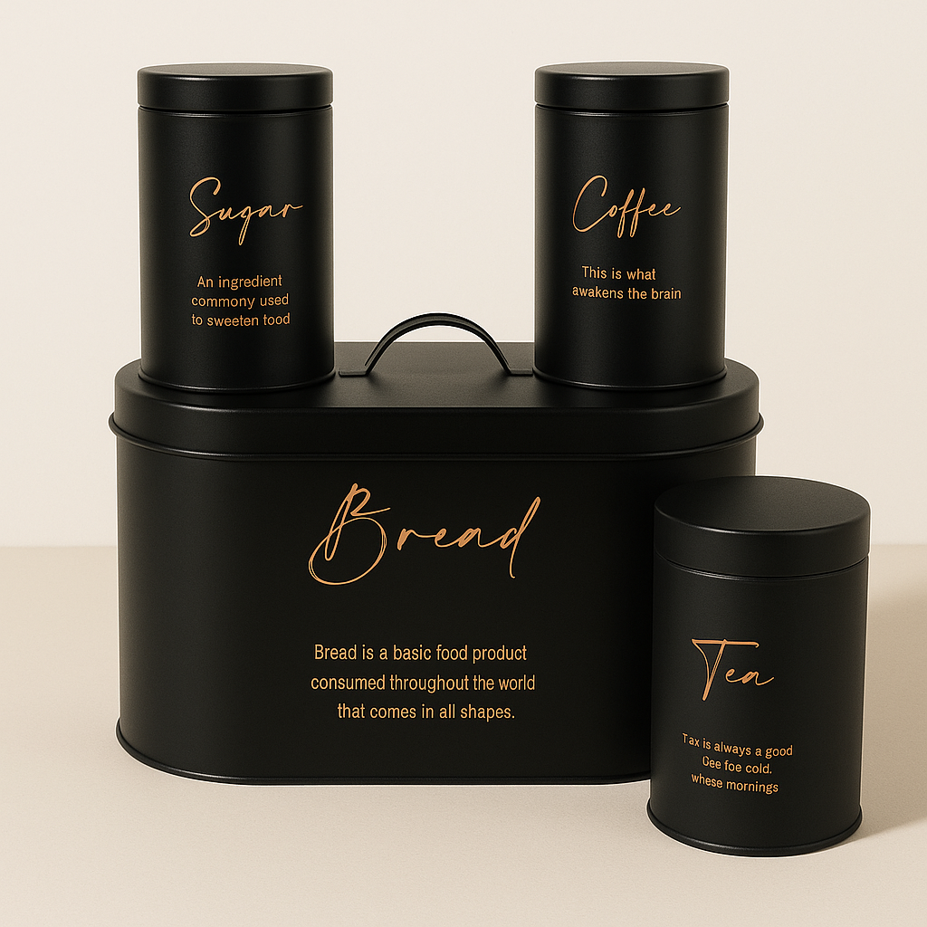 4-Piece Metal Bread Box and Canister Set - Black