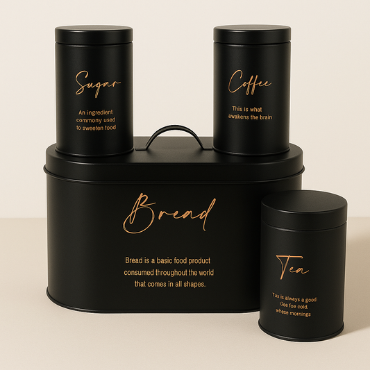 4-Piece Metal Bread Box and Canister Set - Black