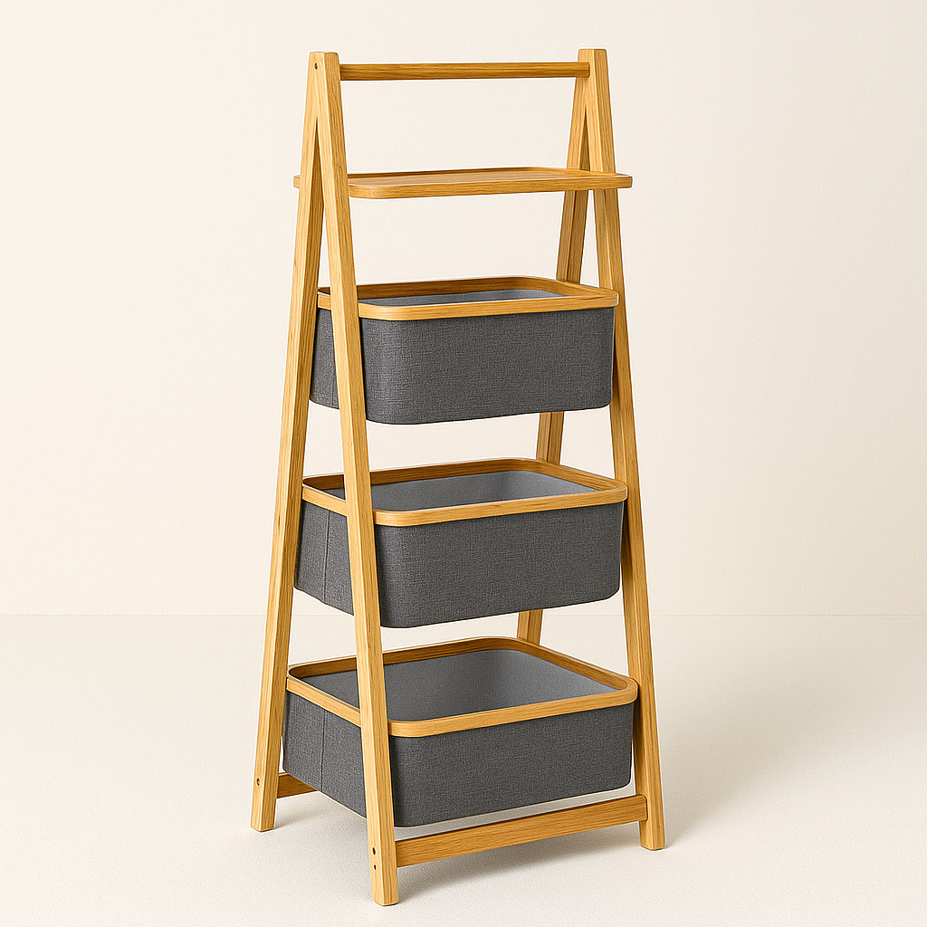 3 Tier Multi Purpose Hamper With Shelf Grey