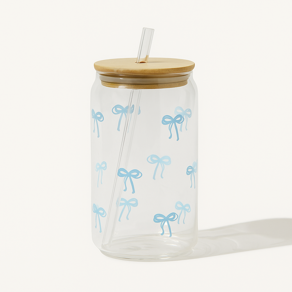 Bow Style Mason Jar With Straw Tumbler