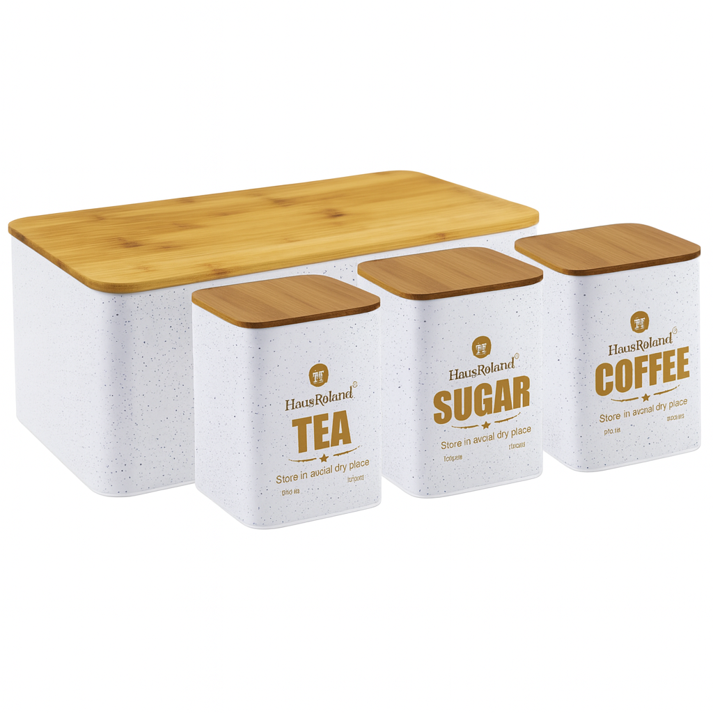 HausRoland Luxury Bread Box With 3 PCS Jar Set- White