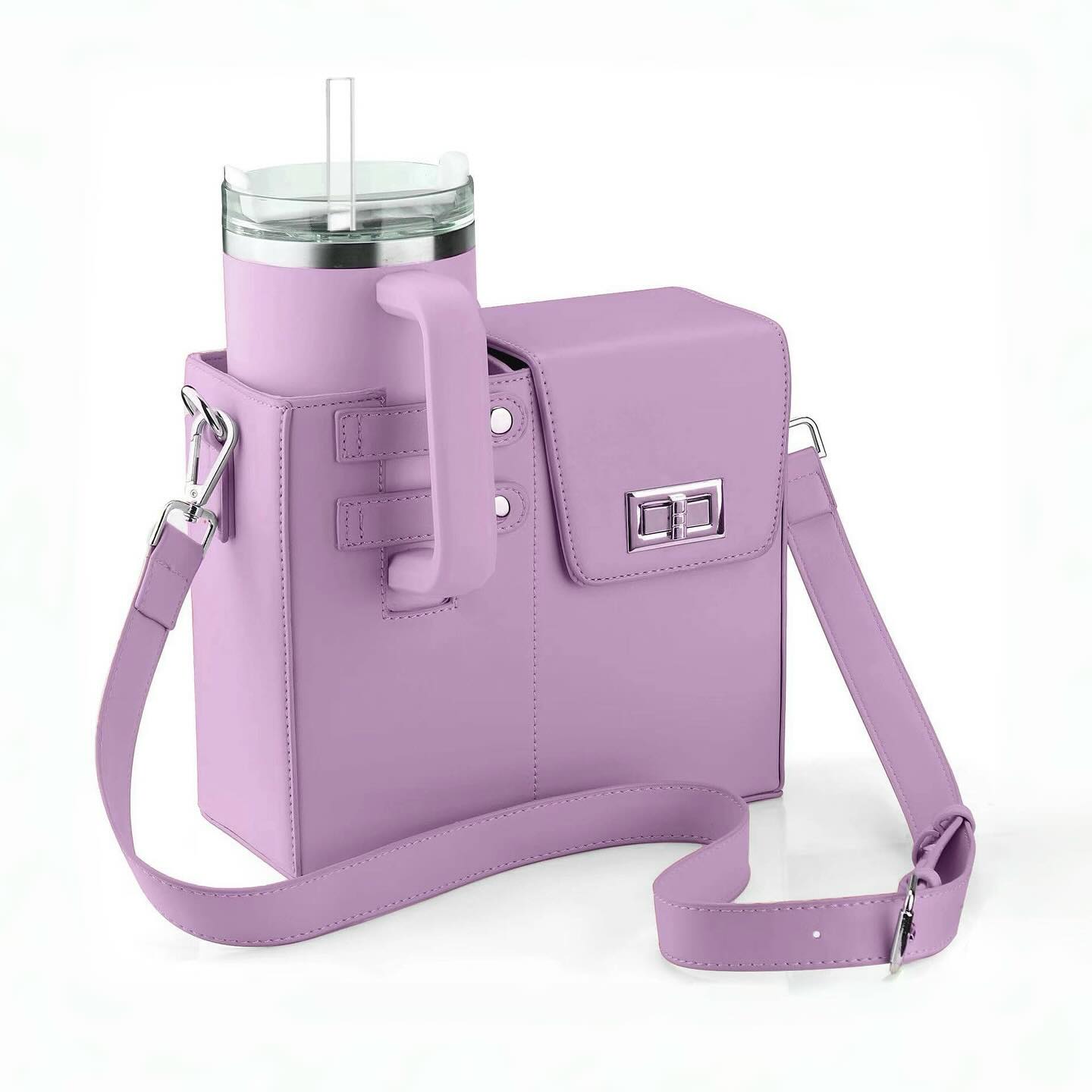 Leather Crossbody Bag With Stanley Tumbler Cup Holder (Available In Multicolors)