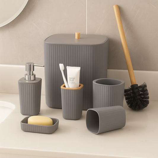 Modern Bathroom Accessories Set – Grey (6pcs)