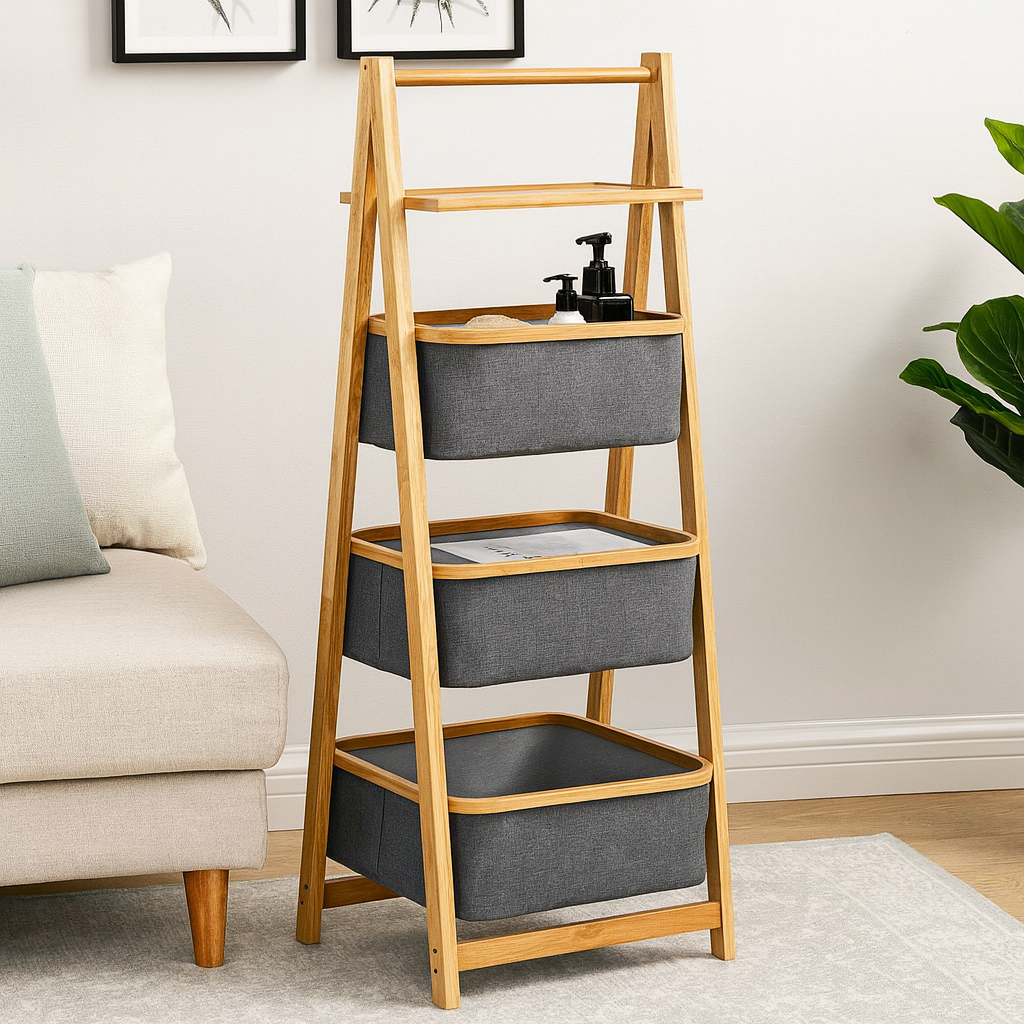 3 Tier Multi Purpose Hamper With Shelf Grey