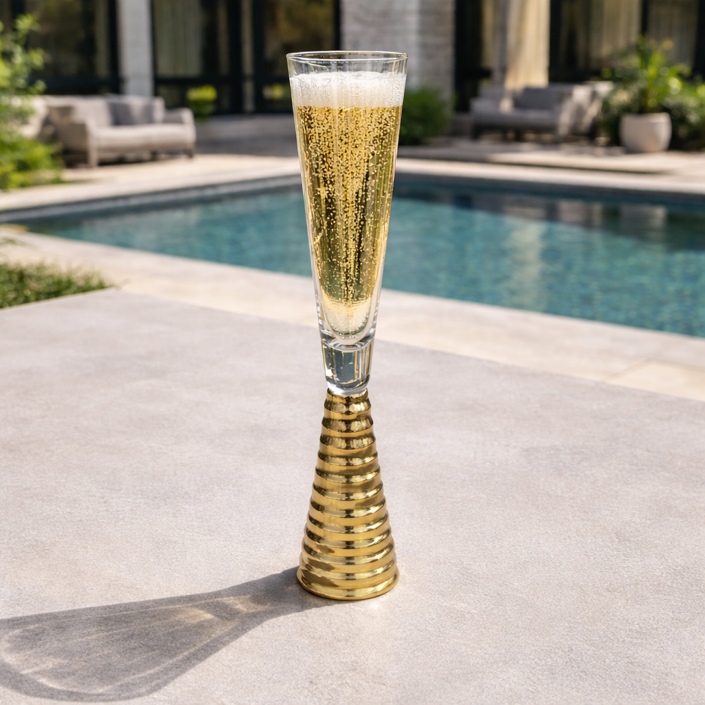 Crystal Gold Screw Stem Champagne Flutes – 6pcs