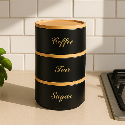 3 PCS Stacking Metal Canister Set - Black