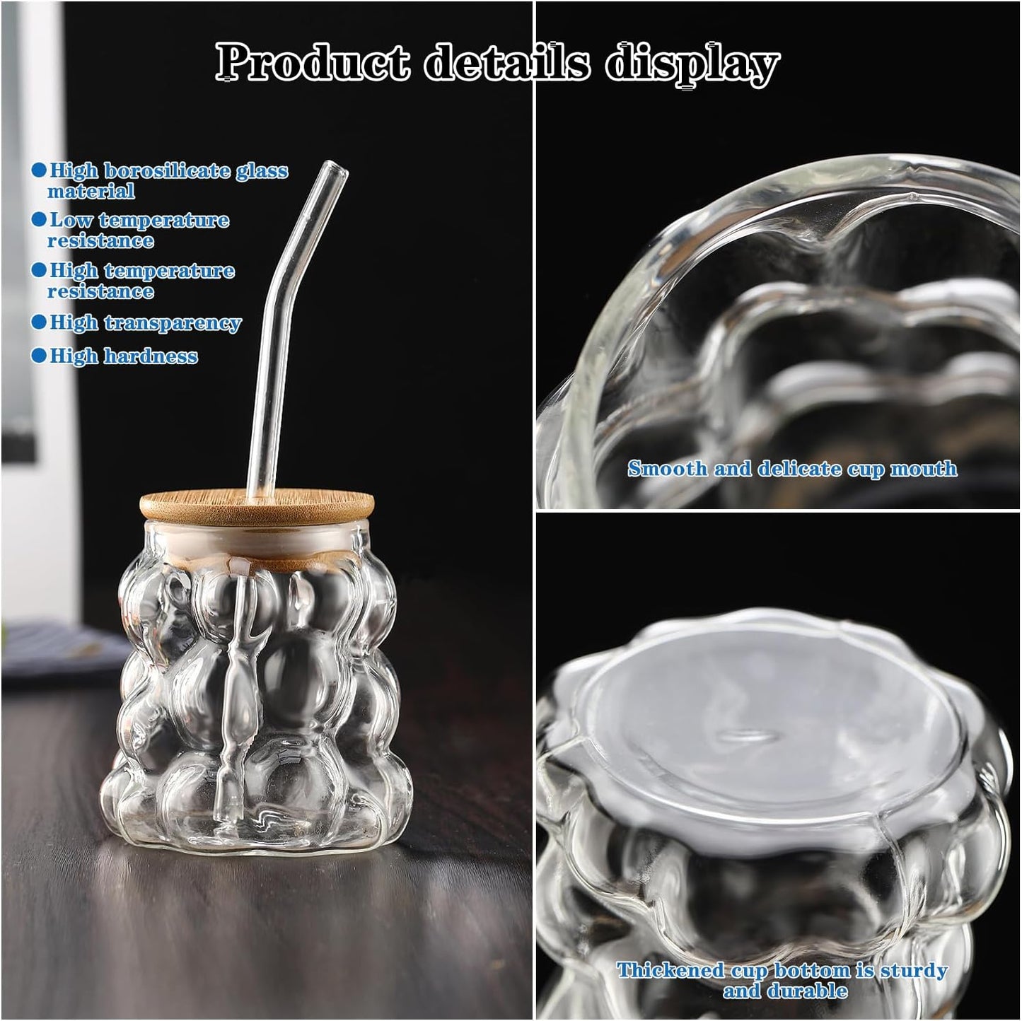 Korean Boba Tea Bubble Glass CTumbler with Bamboo Lid & Straw