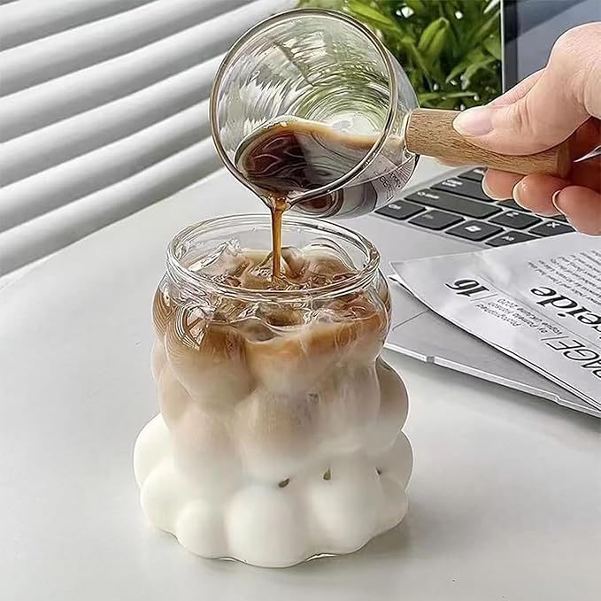 Korean Boba Tea Bubble Glass CTumbler with Bamboo Lid & Straw