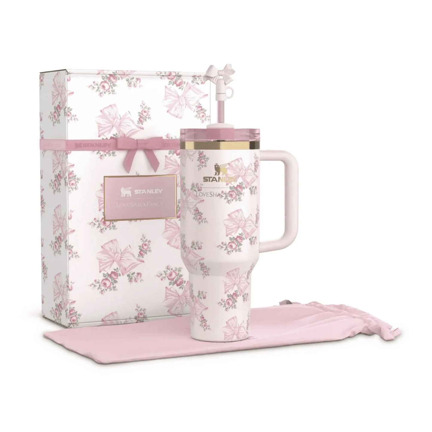The Stanley X LoveShackFancy Holiday Quencher | 40 OZ - Rosa Beaux Pink - Gift Box