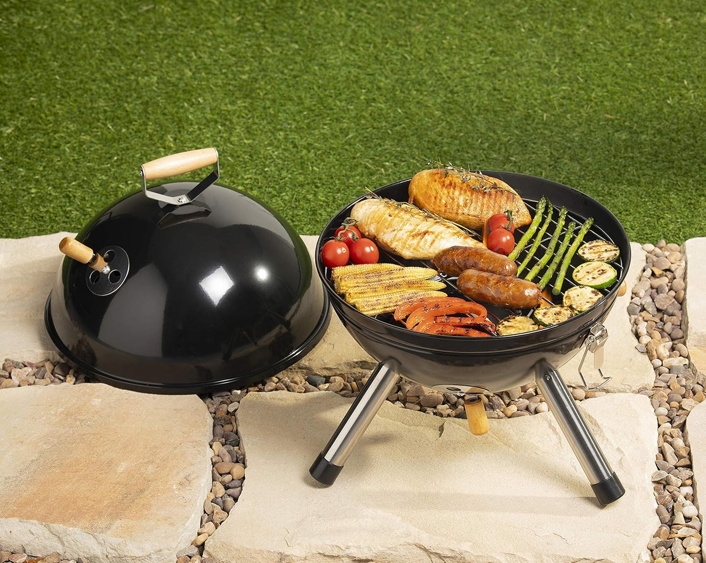 BBQ Grill – Charcoal Portable Outdoor Barbecue Stand with Lid | Backyard & Camping Grill