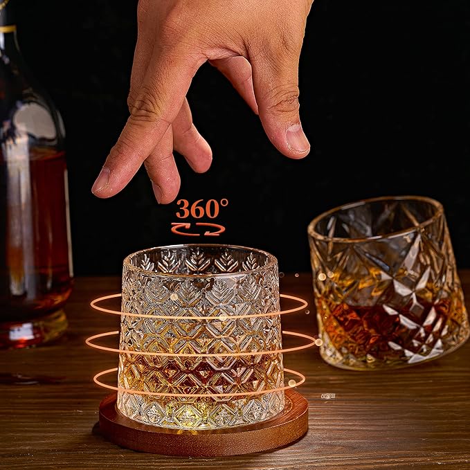Spinning Glass With Wood Coasters