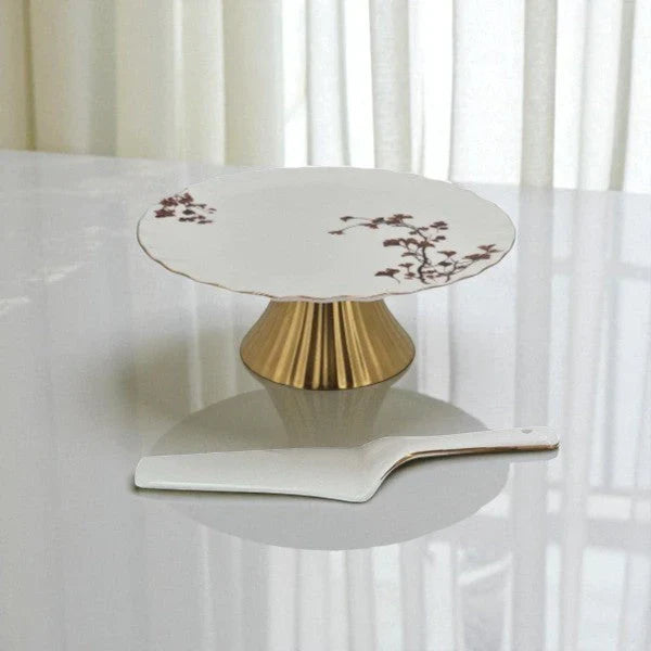 Angela 10.5" Luxury Ceramic Cake Stand with Lifter