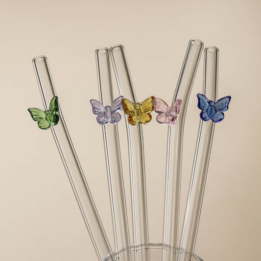 Butterfly/Stars/Fruits & Diffrent Ornaments Glass Straws - 4Pcs