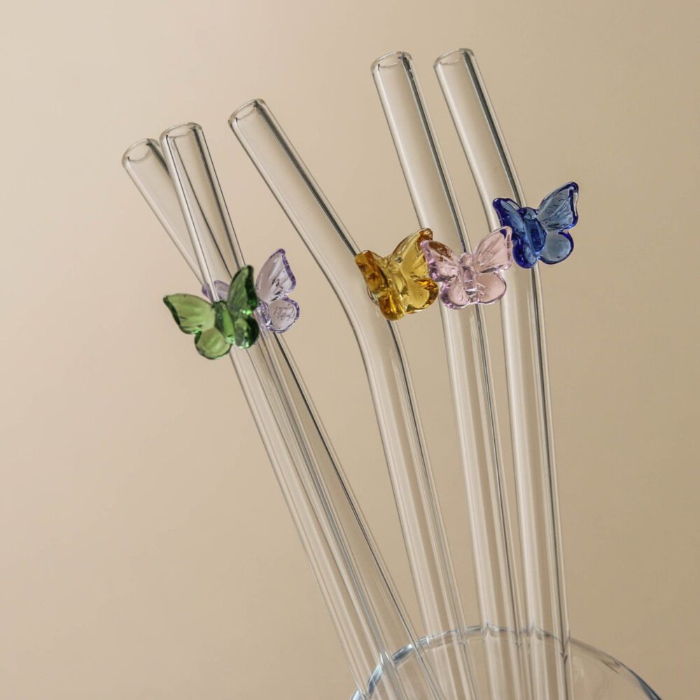 Butterfly/Stars/Fruits & Diffrent Ornaments Glass Straws - 4Pcs