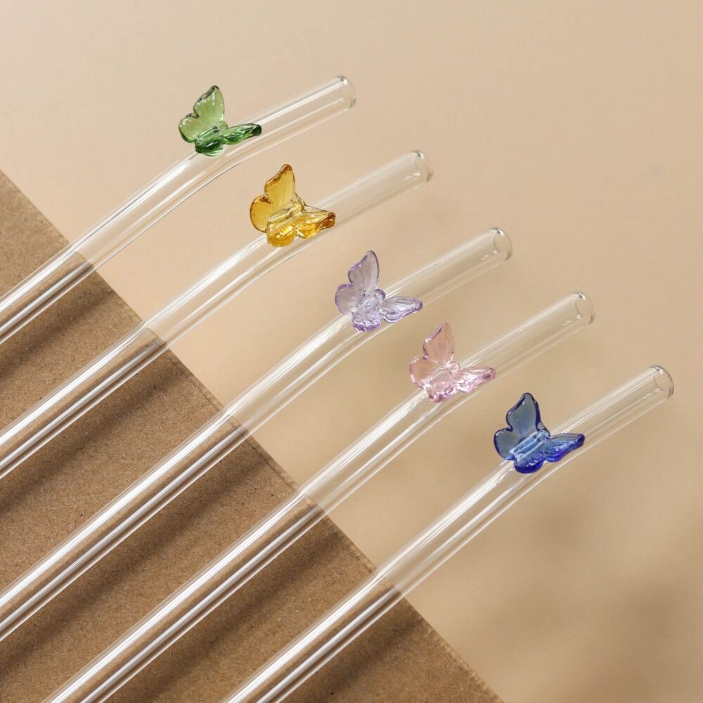 Butterfly/Stars/Fruits & Diffrent Ornaments Glass Straws - 4Pcs