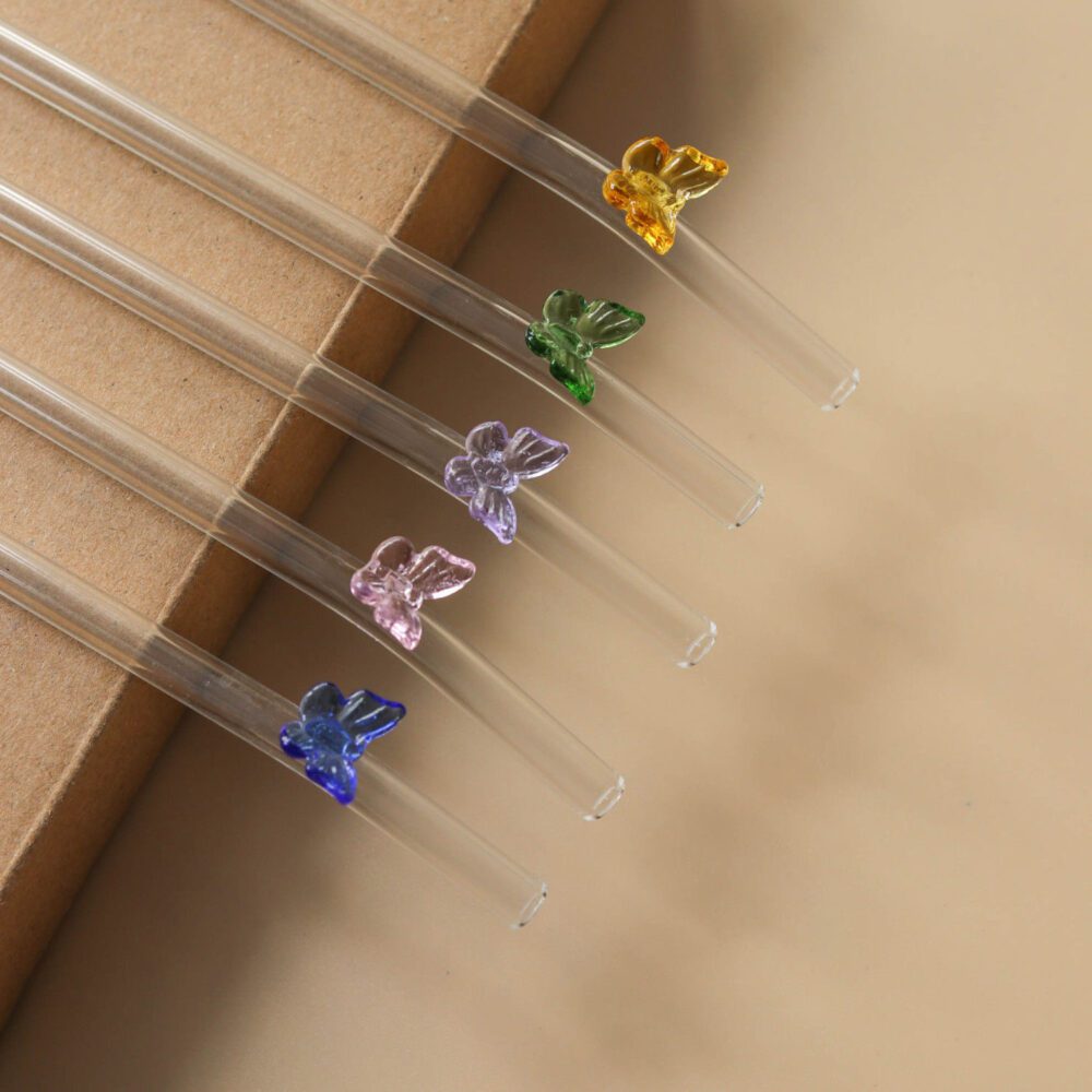 Butterfly/Stars/Fruits & Diffrent Ornaments Glass Straws - 4Pcs