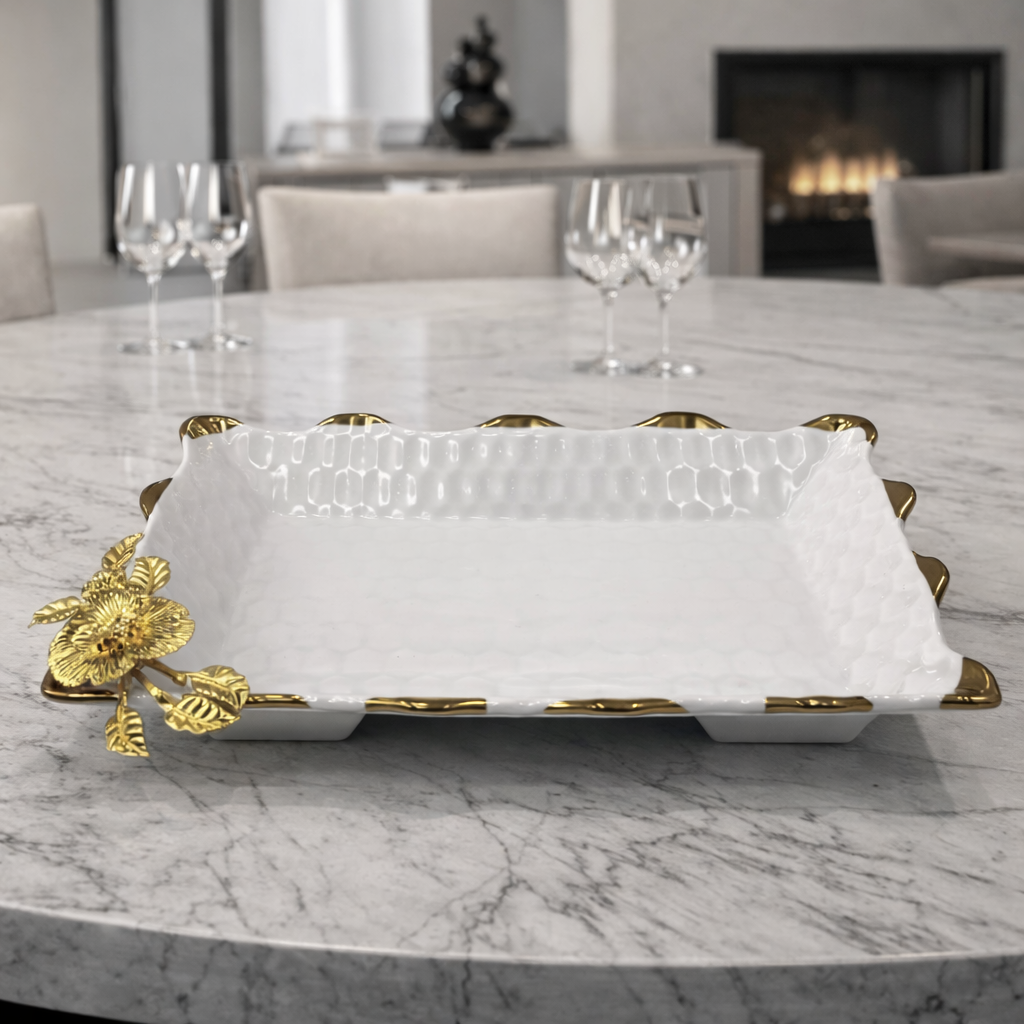 12" Luxury Porcelain Fruit Plate with Gold Rim