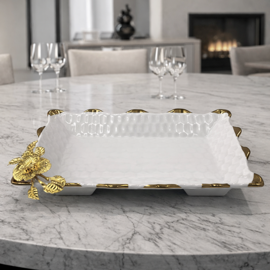 12" Luxury Porcelain Fruit Plate with Gold Rim
