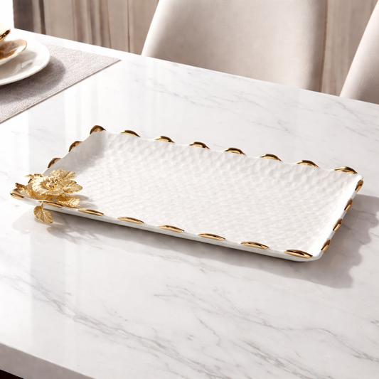 15" Luxury Ceramic Serving Plate with Gold Rim