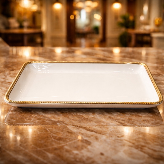 10" Ceramic Serving Plate with Gold Beaded Edge – Luxury Platter
