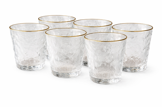 6PC Glass Set Gold Rim – Textured Clear Tumblers