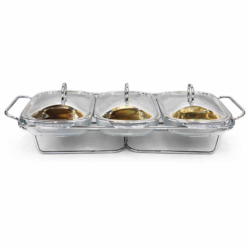 3 in 1 Stainless Steel Food Warmer – 1.5L Each Bowl | Premium Buffet Serving Set