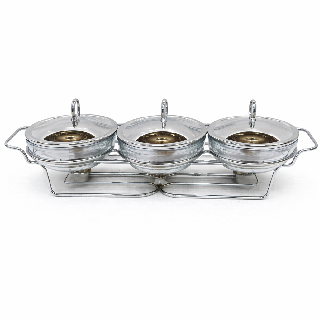 3 in 1 Round Food Warmer – 1.5L Each Bowl | Stainless Steel Buffet Serving Set