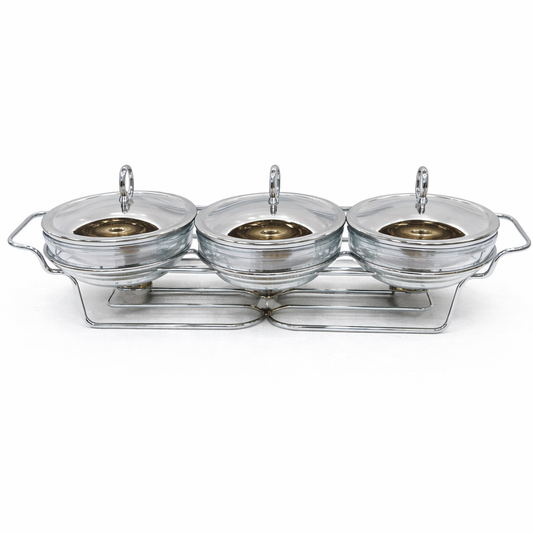 3 in 1 Round Food Warmer – 1.5L Each Bowl | Stainless Steel Buffet Serving Set