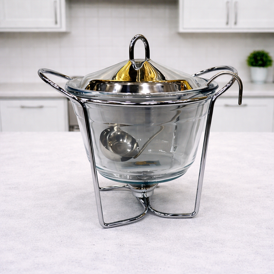 4.0L Glass Soup Warmer with Stand & Lid | Stainless Steel Serving Pot