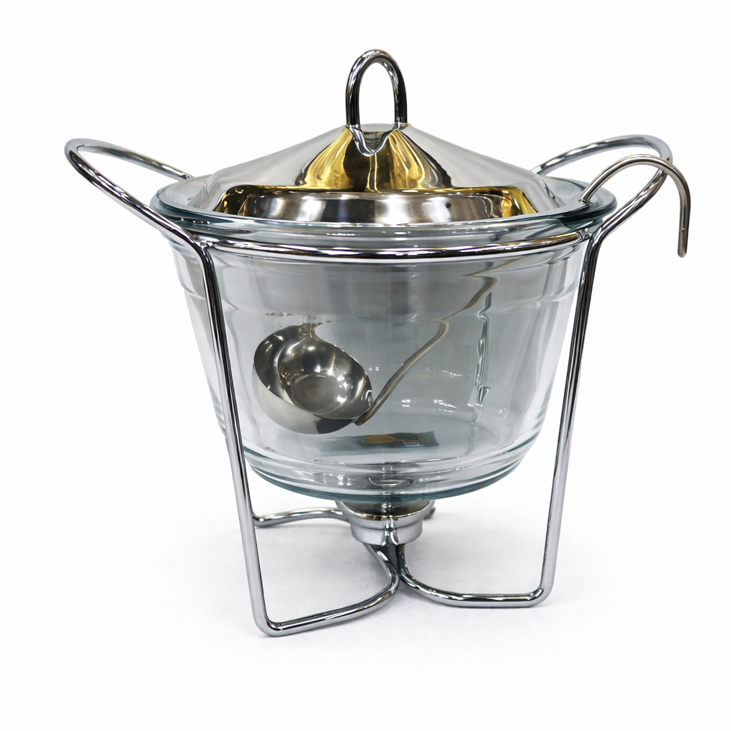 4.0L Glass Soup Warmer with Stand & Lid | Stainless Steel Serving Pot